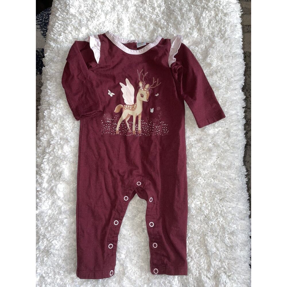 Peppy Mini girls sz. 6 mo. burgundy angel fawn design one piece outfit. Classic,